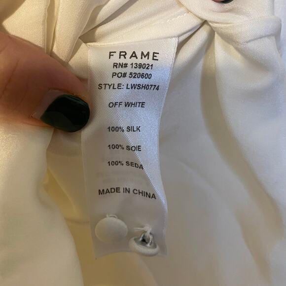 FRAME Ivory 100% Silk Victorian Milkmaid Puff Sleeve Button Blouse Size XS - Picture 6 of 8